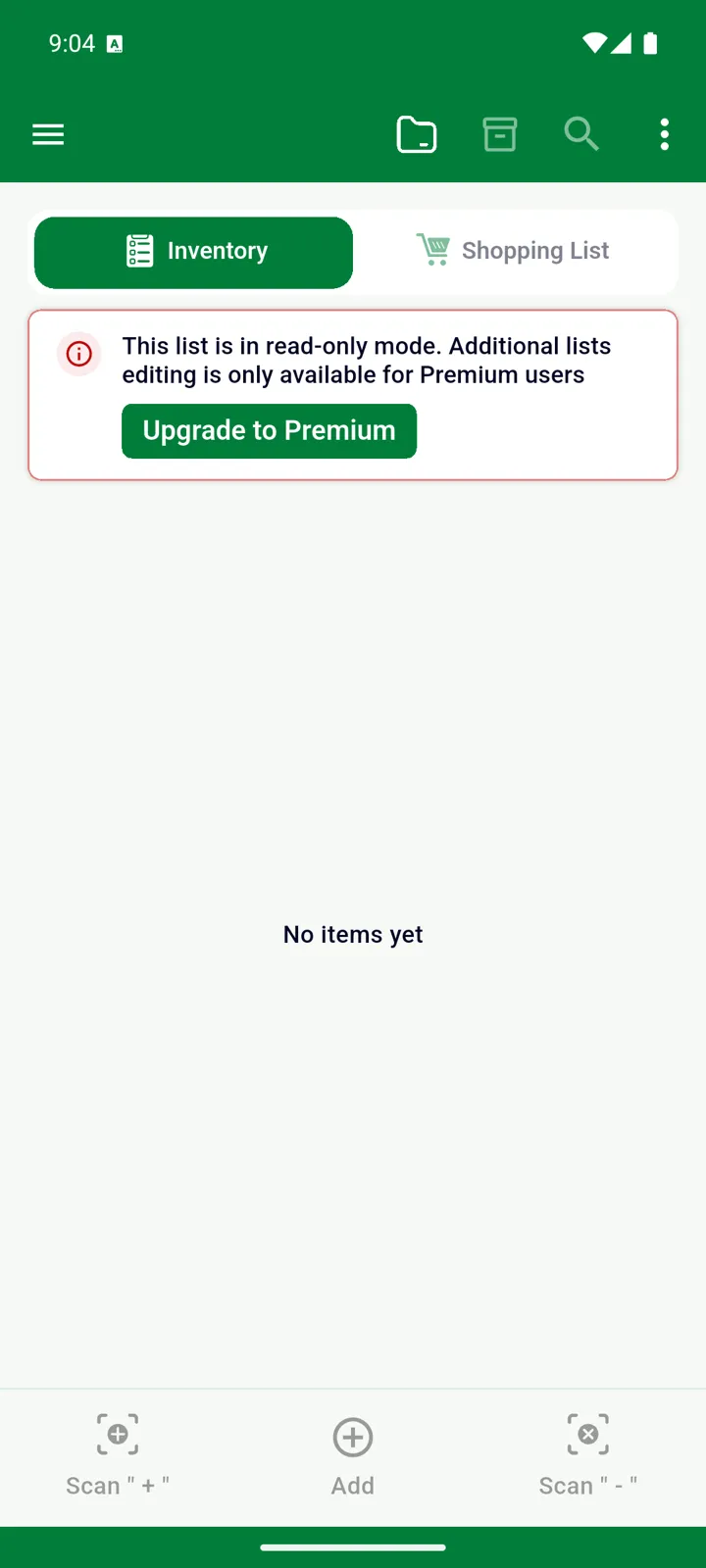 An extra list on the free plan with the read-only banner and Upgrade to Premium